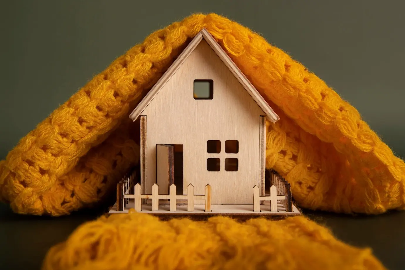 Cozy home concept with a wooden toy house.